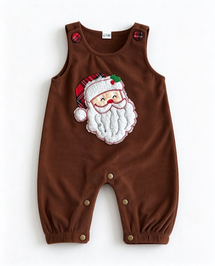 Baby Christmas Santa Appliqué Corduroy Overall Romper