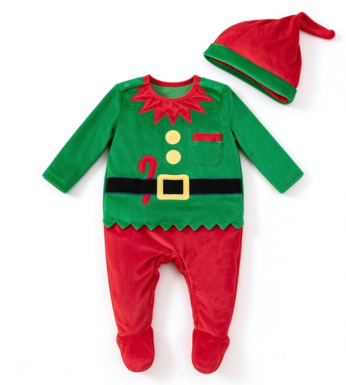Baby Christmas Elf Footed Pajama Set with Hat