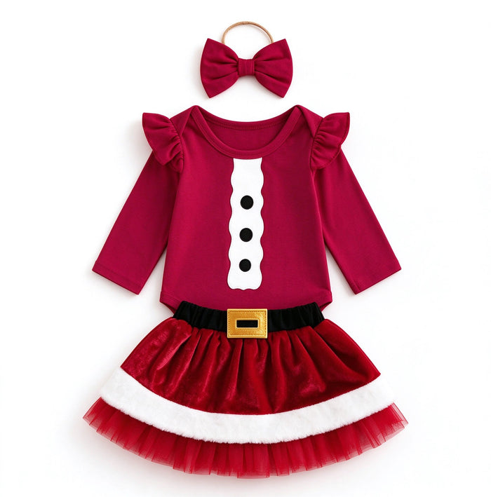 Baby Girl Santa Tutu Skirt Outfit with Bow Headband