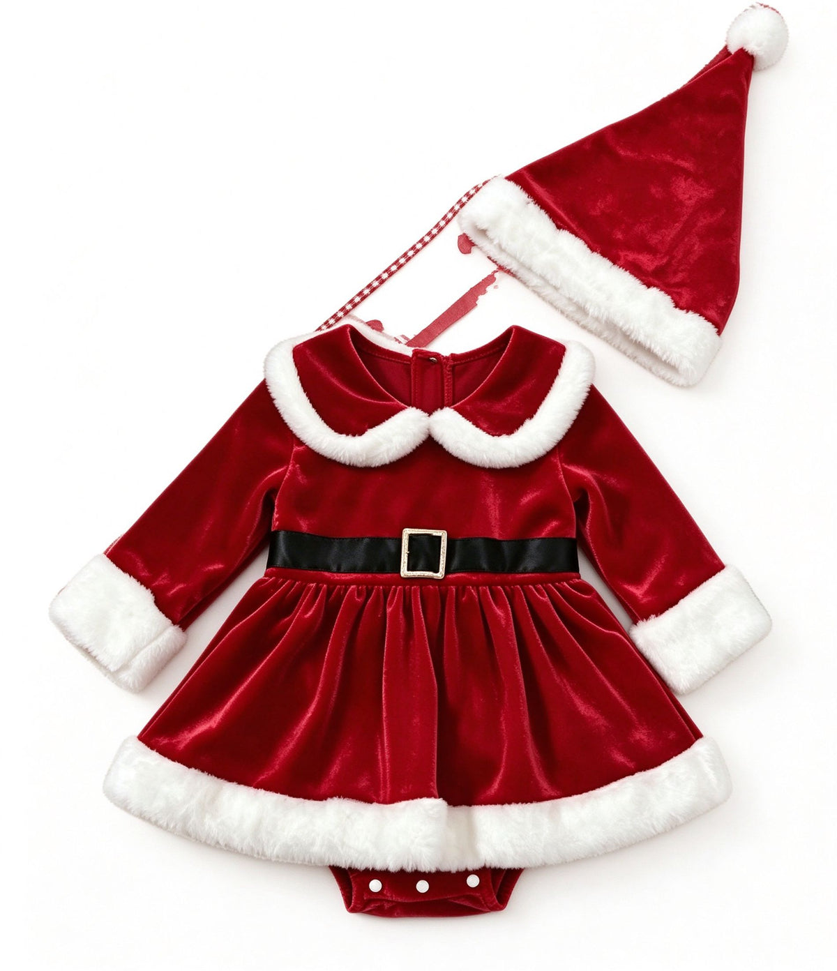 Baby Girl Classic Santa Dress Romper with Hat