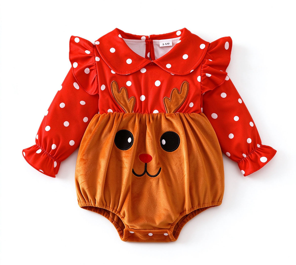 Baby Girl Christmas Reindeer Polka Dot Ruffle Romper