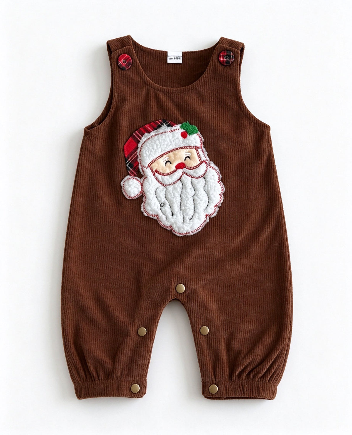 Baby Christmas Santa Appliqué Corduroy Overall Romper