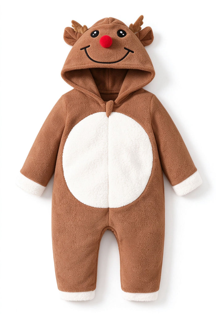 Baby Reindeer Hooded Plush Costume Jumpsuit