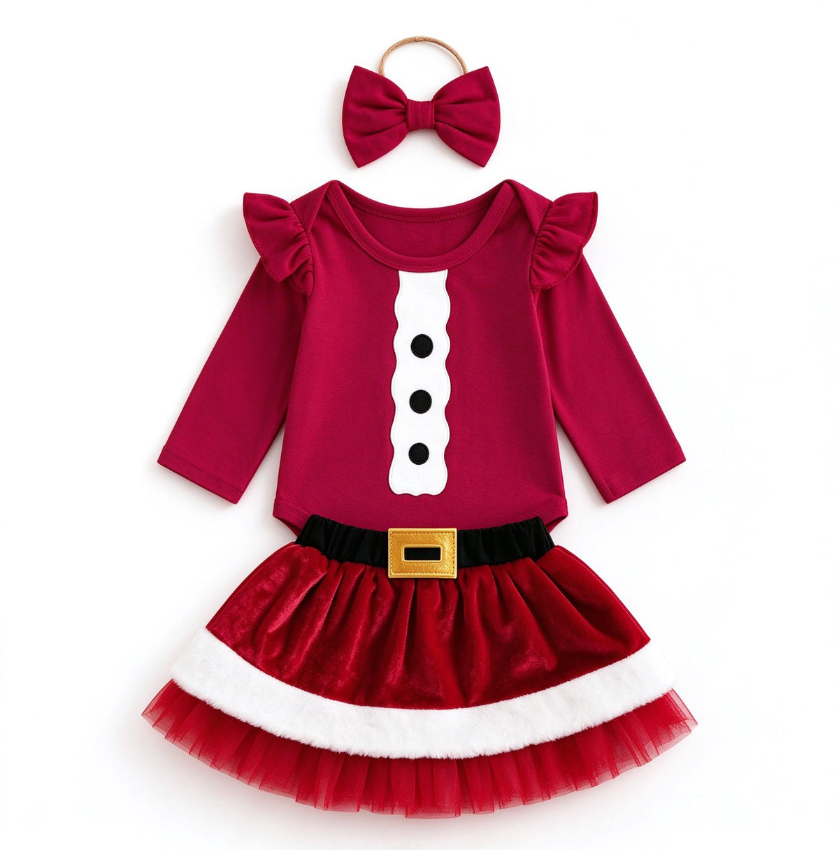 Baby Girl Santa Tutu Skirt Outfit with Bow Headband