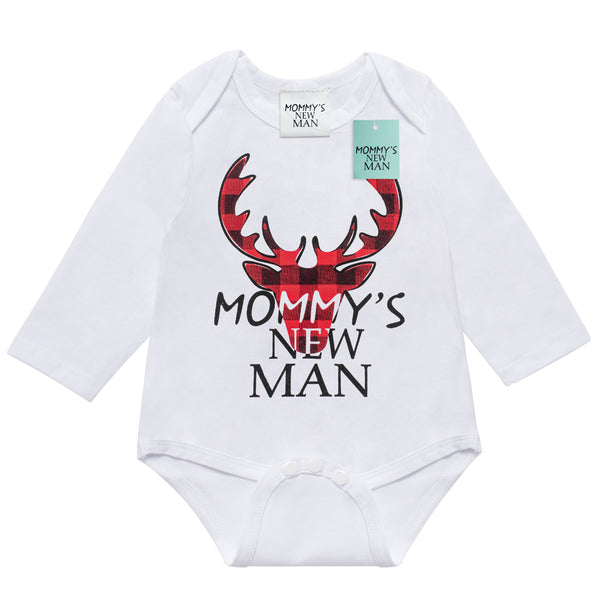 Mommy's New Man Hello Deer Christmas Plaid Pants Set
