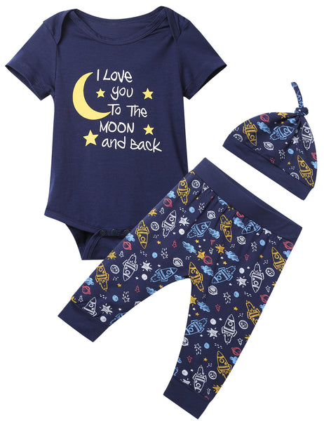 3pcs Space Ship to the Moon and Back Newborn Pants Set