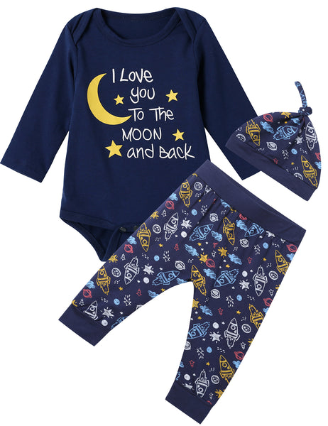 3pcs Space Ship to the Moon and Back Newborn Pants Set